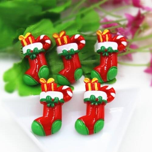 30pcs/lot about 25MM flat back resin Christmas sock with gift DIY resin cabochons accessories