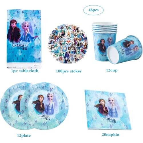 40+pcs Disney Frozen Anna and Elsa Princess Birthday Party Decorations Sticker cup plate Kids Disposable Birthday Party Supplies