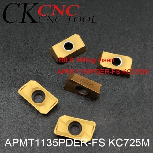 5pcs cnc lathe APMT R0.8 milling insert mold milling insert APMT1135PDER-FS KC725M CNC insert milling insert for hardened steel
