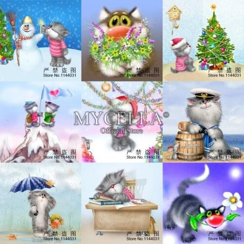 5D Diy Diamond Painting Cartoon Cats Diamond Embroidery Cross Stitch Needlework Home Decor Full Round Rhinestone Mosaic Animals