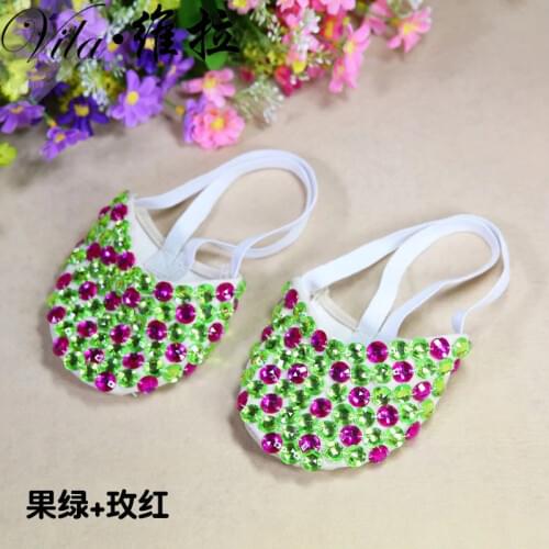 Ballet Shoes Bling Diamond Rhinestone Peals Half Sole Sandal Lyrical Belly Dance Shoes Dancing Shoes Bellydance Indian Shoes
