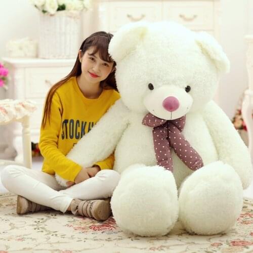White teddy bear plush toy bowtie bear large 100cm soft doll throw pillow Christmas gift b1907