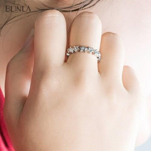BLINLA Fashion Simple Dainty Silver Color Star Crystal Rings for Women 2019 Luxury Jewelry Party Wedding Charm Zircon Rings Gift