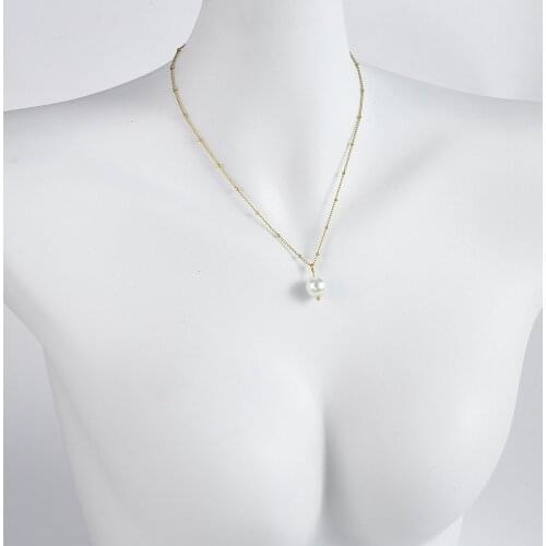 High Quality Stainless Steel Bead Chain Necklace with Deluxe Nature Pearl Pendant as Mothers Day Gift