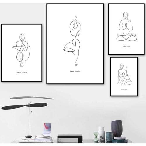 Black And White Lines Yoga Body Canvas Painting Modern Minimalist Wall Art Poster And Pictures Home Decor Living Room Bedroom