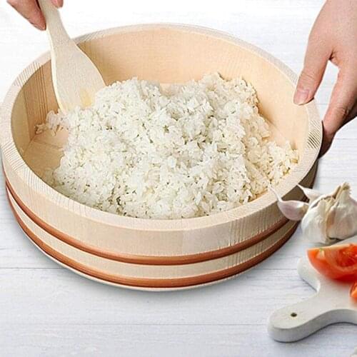 Wooden Japanese Sushi Rice Bucket Korean Rice Mix Bucket Simple Container Bucket for Kitchen Home Restaurant