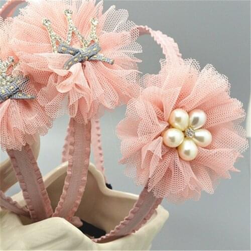 New 2020 Girls Hair Bands Pearls Resin Lace Bow Ribbon Crown Princess Children Accessories Hair Accessories Hair Band