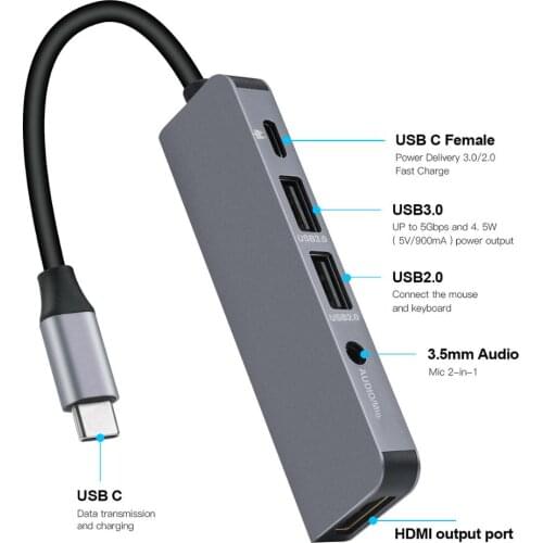 5-port type-c docking station 4k hdmi hub laptop five-in-one multifunctional converter