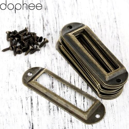 Dophee 70*21mm Antique Brass Vintage Metal Label Pull Frame Handle File Name Card Holder for Furniture Cabinet Drawer Box 10pcs
