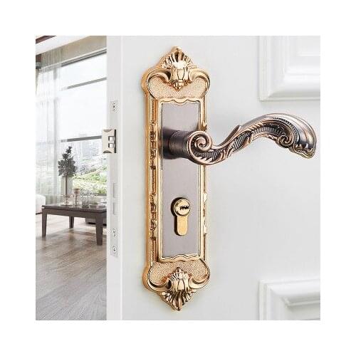 European Style Retro Door Handle Lock Aluminum Alloy Vintage Interior Bedroom lock Anti-theft Home Room Safety Door Locks