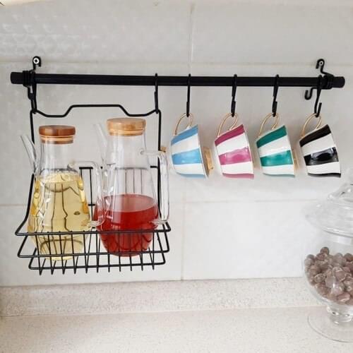 Mien New x Black Kitchen Hanging Wrought Iron Basket and Hanger Set Fintorp Model 20 X20CM