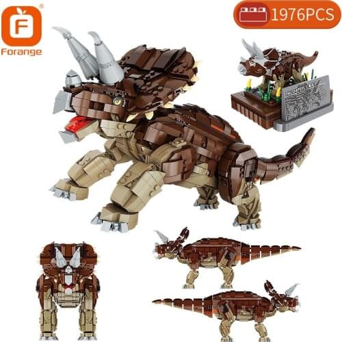Forange Creator Building Blocks Jurassic Dinosaur Animal World Park Triceratops Dinosaur Brick Toys Birthday Gift For Children