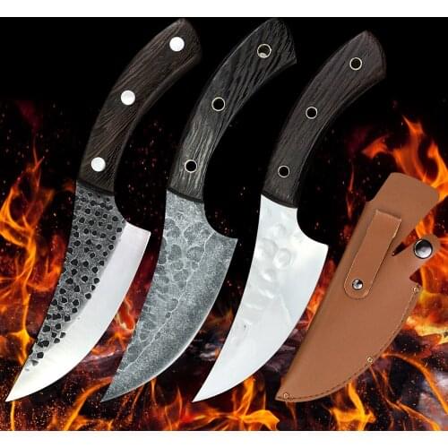 5.5 inch Forged Boning Knife Handmade Camping Outdoor Knife Butcher Kitchen Knife Full Tang Handle Leather Knife Sheath Cover
