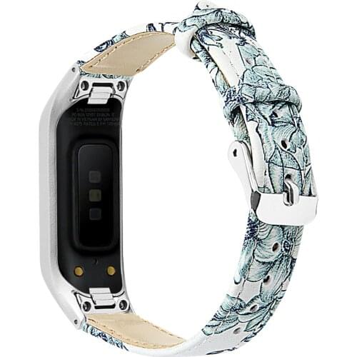 SOONHUA Print Leather Replacement Smart Watch Band Strap Stainless Steel Frame Straps For Samsung Galaxy Fit E R375