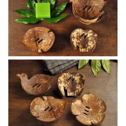 Creative soap dishes retro coconut soap holder natural wooden soap tray holder storage rack plate box container for bathroom SN