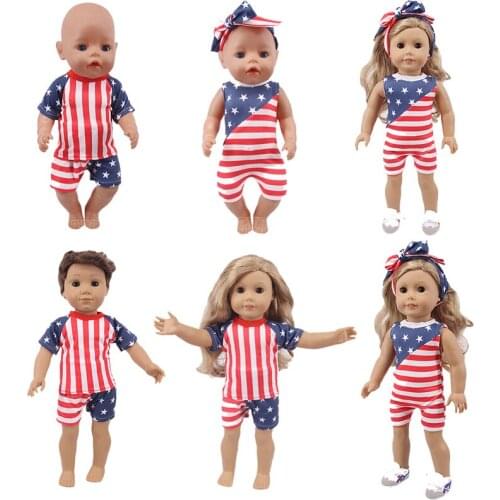 Doll Clothes 2-Piece Set Fit 18 Inch American & 43Cm Baby New Born Boy Girl Doll Two Styles Available Good Gift For Our Children