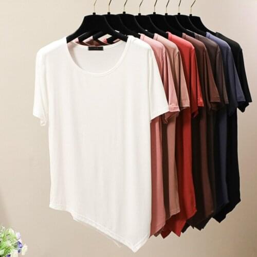 Summer Korean Asymmetrical Top Short Sleeve Women T-shirts Casual White Basic Woman Tshirt Top Girls Tee Shirt Female T Shirt XL