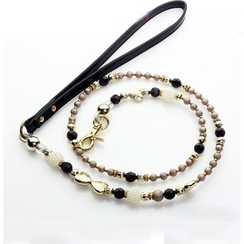 Hot Sell Dog Harness Adjustable Pearl Leash Walking Collar Leash Soft PU Leather Dog Pet Harness&Collar&Leash Set