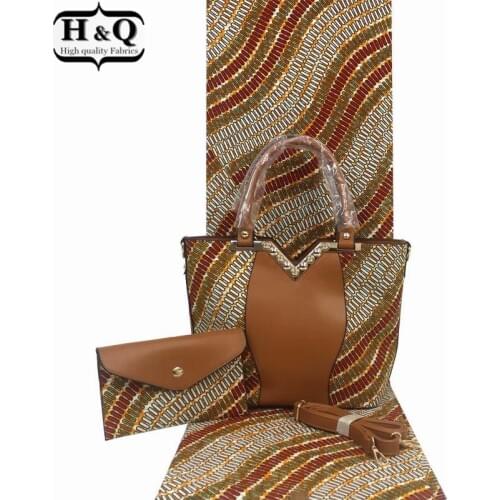 H&Q fashion african wax bag three-piece high qualilty big handbag and small purse match 6 yards 100% cotton wax african fabric