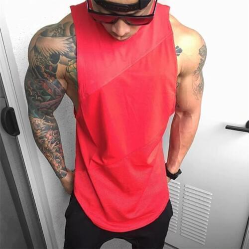 Muscleguys 2020 Summer fashion gyms brand bodybuilding tank top cotton Patchwork Mesh muscle shirt Fitness mens sleeveless vest