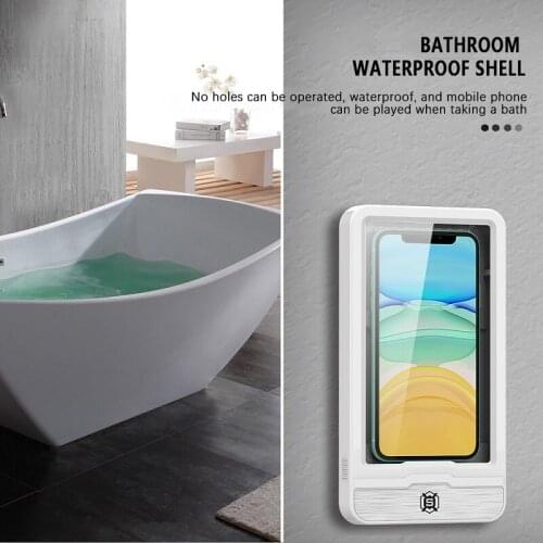 Wall Mounted Punch-free Bathroom Waterproof Mobile Phone Box Rotatable Anti-fog Phone Protective Case For iPhone 11 Pro Max