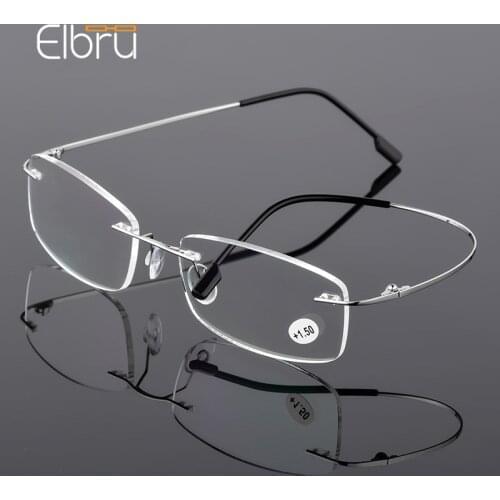 Elbru Ultralight TR90 Memory Titanium Rimless Reading Glasses Men&Women Presbyopic Eyeglasses +1.0 +1.5 +2.0 to+3.5 +4.0