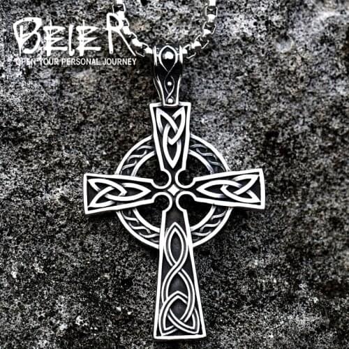 Beier 316L stainless high quality viking Disc Pattern cross pendant necklacet Amulet scandinavian fashion Jewelry BP8-505