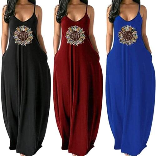 Beach Long Dress Women Printing Sleeveless dresses Sling Maxi Dress Casual Sundress summer long loose beach dress 2021 Hot Sales