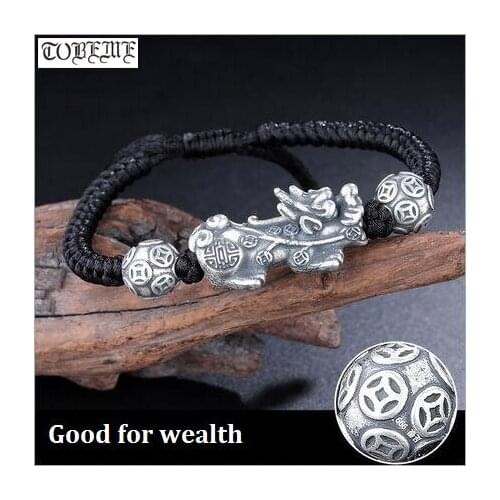 Handmade 999 Silver Pixiu Bracelet 3D Silver Wealth Pixiu Beaded Bracelet Good Luck Bracelet