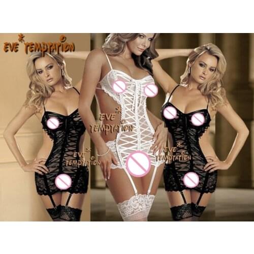 Sexy Lovely lace Lingerie Sheer Sleepwear Nightwear Babydoll dress GARTER Sheer white baby doll dress Body stocking 6636