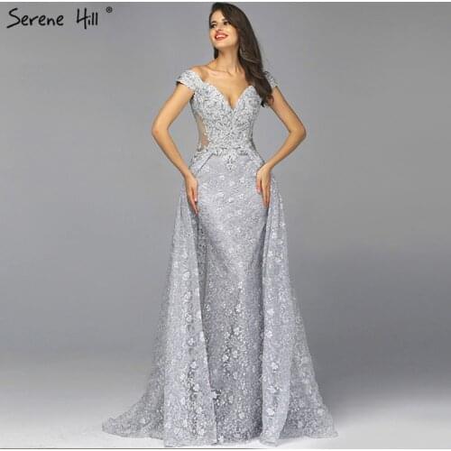 Grey Sweetheart Sexy Luxury Prom Dresses 2019 Latest Design Crystal Lace Evening Gowns Serene Hill DLA60928