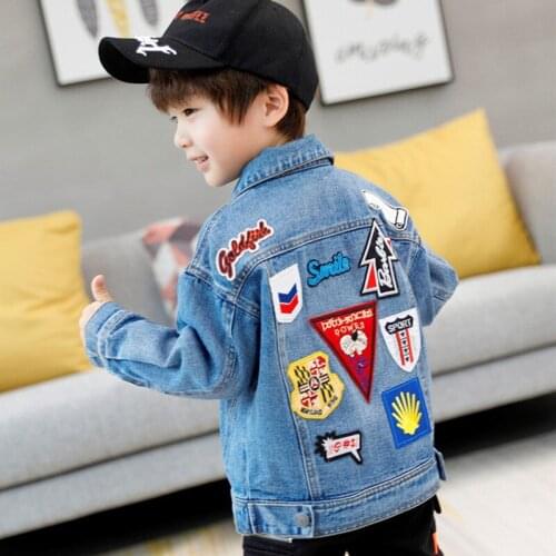 Spring Fall Baby Boy Denim Coats Turn-down Collar Jeans Jackets for Teenage Boys Cotton Korean Cartoon Print Tops 4 8 12 Years