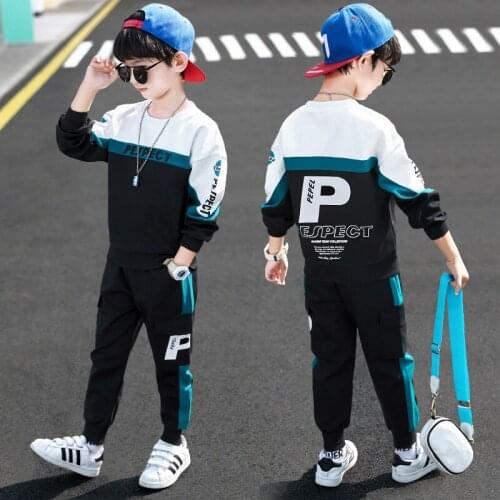 2021 New Spring Boys Sports Suit Children Handsome Sweatshirt & Pants 2Pcs Set Big Boys Sportswear Kids Clothes P Letters