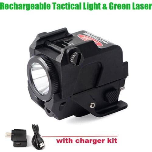 Tactical Military Rechargeable Pistol LED White Light with Green Laser Sight for Glock Colt 1911 Rifle Glock 17 Flashlight