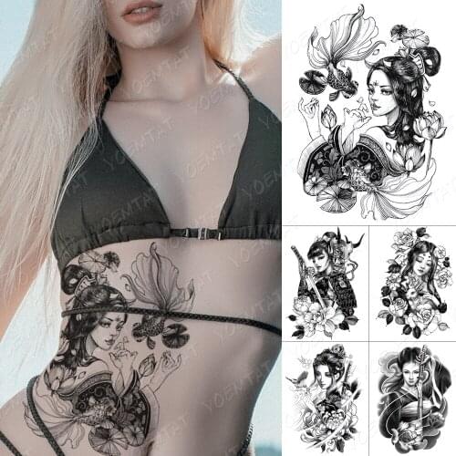 Waterproof Temporary Tattoo Sticker Classical Beauty Goldfish Flash Tattoos Japanese Sketch Body Art Arm Fake Tatoo Women Men