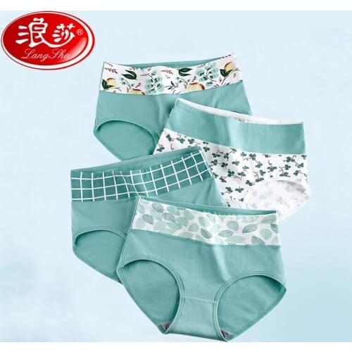 LANGSHA 4Pcs/lot High Waist Panties Womens Cotton Underwear Cute Print Seamless Briefs Soft Breathable Girls Slimming Panty XXL