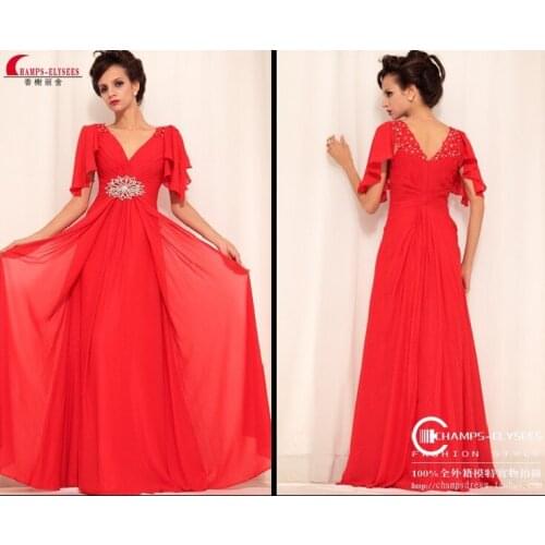 Free shipping new fashion vestidos de festa red long crystal cap sleeve formal party evening elegant mother of the bride dresses