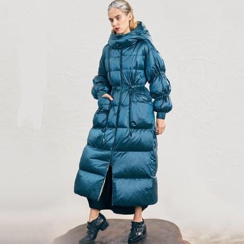 Winter Fashion Womens Oversized Fluffy Duck Down Coat Female Thicker Warm Plus Size X-longer Hooded Down Jacket Parkas Wy211