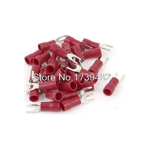 30PCS 14-12 AWG #8 Stud Red Insulated Fork Spade Terminals Electrical Connector