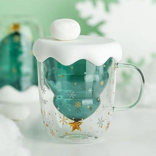 300ML Double Layered Anti Scald Glass Christmas Tree Starry Sky Coffee Mug Thermal Insulation Breakfast Milk Cup Childrens Gift