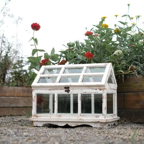 White handmade retro shabby and chic wood glass greenhouse