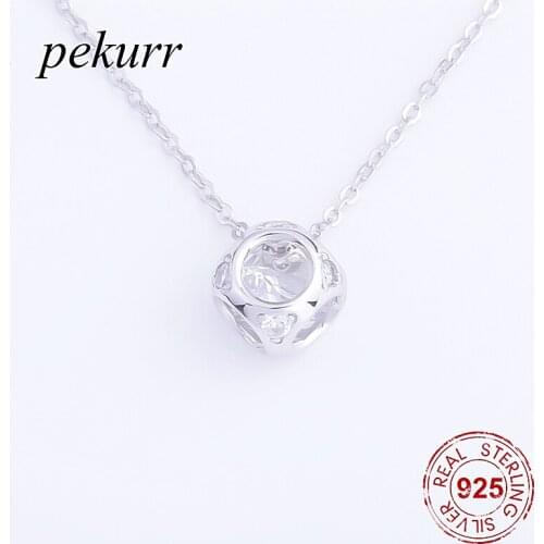 Pekurr 925 Sterling Silver Square Zircon Gem Square Cube Box Necklaces For Women Pendants Silver Long Chain Fashion Jewelry