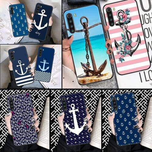 Stripes Anchor Boat Ship Wheel Phone case For Xiaomi Redmi Note 7 7A 8 8T 9 9A 9S 10 K30 Pro Ultra black pretty waterproof art