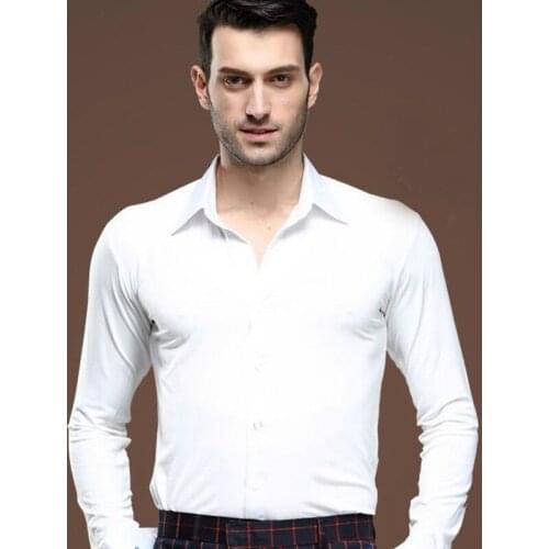 Men Ballroom Latin Dance Salsa Shirt New Adult Party Rumba Samba Jazz Tango Modern Dance Dress Shirt Tops White