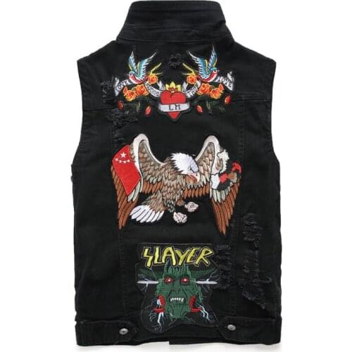 Mens Denim Vests Fashion Summer Distressed Sleeveless Black Jaqueta Masculina Slim Fit Embroidery Flower Casual Jeans Vest