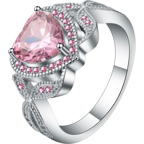 Seanlov Heart Ring Fancy Pink Wedding Promise Engagement Ring Beautiful Women Jewelry Party Silver Color Rings Jewelry
