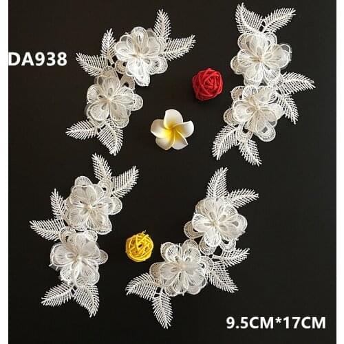 Fashion white 3D polyester embroider DIY lace patches Venise Lace flowers Applique Garment accessories LP-DA938