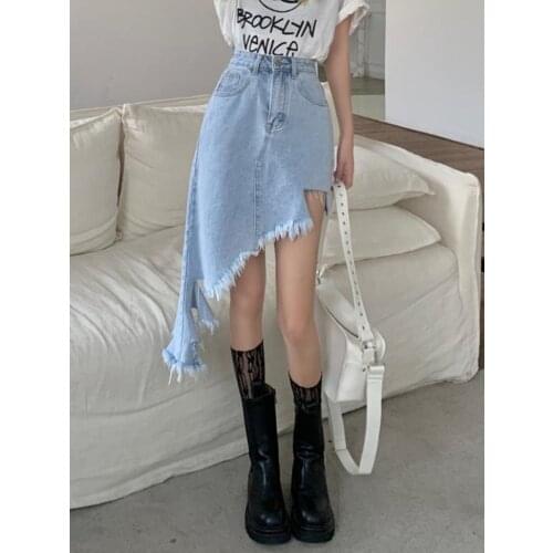 Summer Denim Skirt Fashion Sexy Irregular Ripped Jeans Skirt Slim Mini skirt S-XL