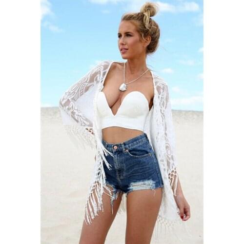 2020 One Piece Hot Sexy Women Cover UpHallow Out Tassel Lace Floral Bathing Suit Bikini Cover Up Cape Beach Dress Kaftan