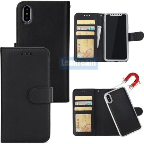 100pcs 2:1 Magnetic Diary Book Flip Cover For iPhone 11 Pro Max X XS MAX XR 7 8 6 6S Plus 2 In 1 Wallet Leather Case Cover